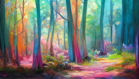 Premium Photo Colorful Forest In Pastel