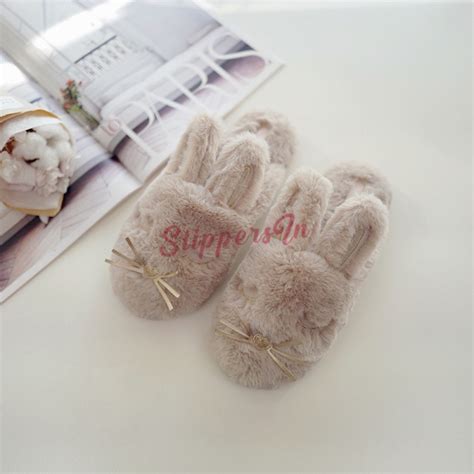 Cute Bunny Slippers For Women Fuzzy House Fur Slip Ons