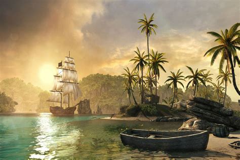Desert Island Pirate Ship Retro Scene Backdrop Photography