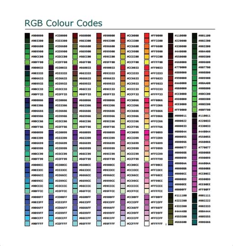 FREE 7 Sample HTML Color Code Chart Templates In PDF