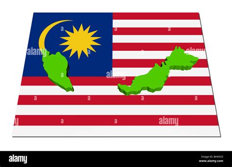 Malaysia 3d Render Map On Their Flag Illustration Stock Photo Alamy