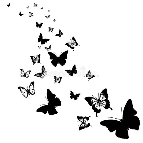 Dibujo Manual De Siluetas De Mariposas Negras Sobre F