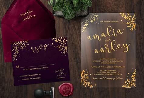 Burgundy Elegance Creative Gold Foil Acrylic Wedding