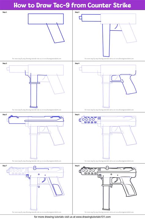 How To Draw Tec 9 From Counter Strike Printable Step By Step Drawing