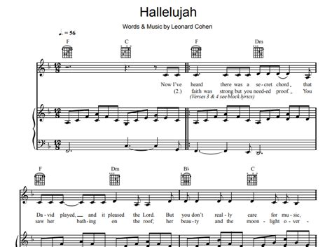Leonard Cohen Hallelujah Free Sheet Music Pdf For Piano The Piano Notes