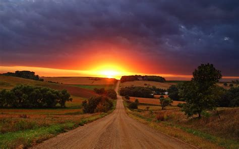 Sunset Road Dirt Road Clouds Hd Wallpaper Nature And Landscape