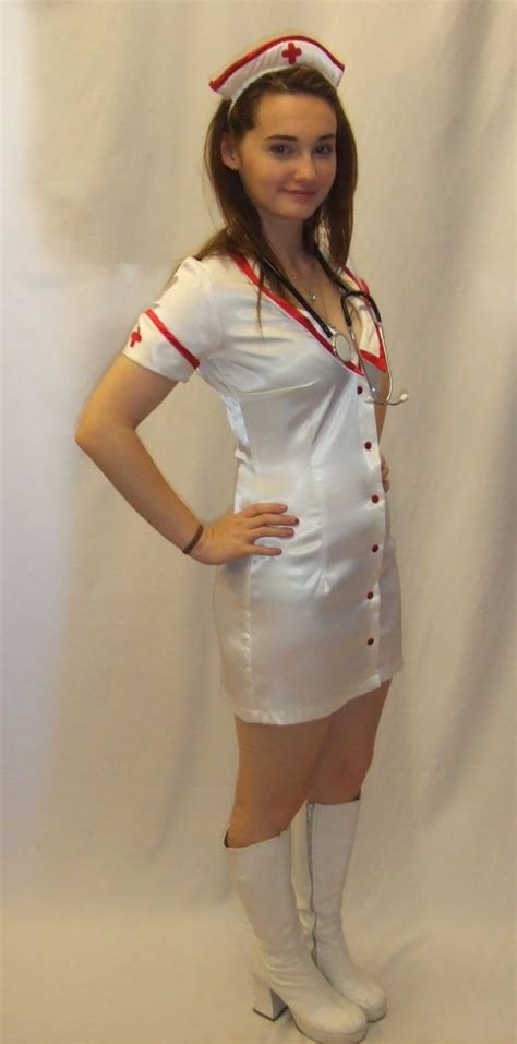 Nurse Fancy Dress ~ White Satin ~ Hire ~ 999 ~ Emergency ~ Uniform ~ S Marlowe Costumes