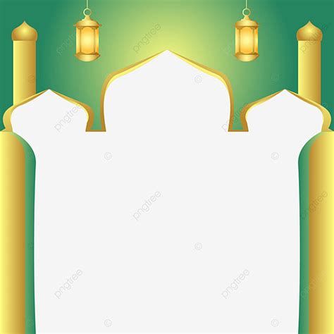 Gambar Perbatasan Islamic Emas Dan Hijau Premium Dengan Pilar Ornamen