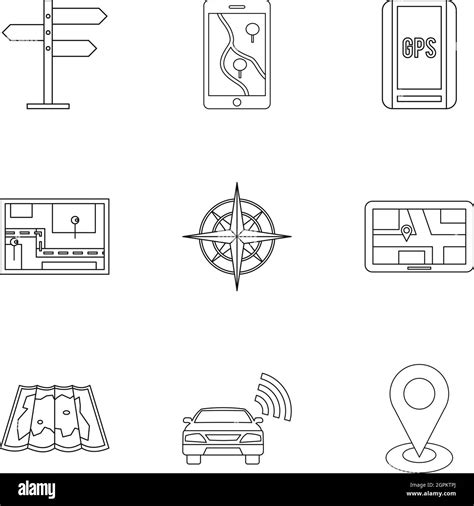 Gps Map Icons Set Outline Style Stock Vector Image And Art Alamy