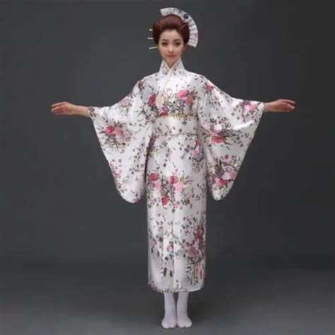 free shipping white traditional japanese kimono vintage yukata haori costume retro geisha dress