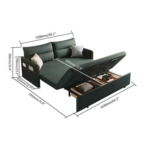 Convertible Sleeper Sofa Bed With Storage Leath Aire Upholstery Green