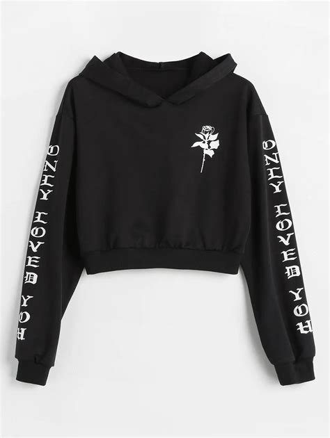 Zaful Floral Letters Pullover Women Full Sleeve Autumn Spring Hoodie In Hoodies And Sweatshirts