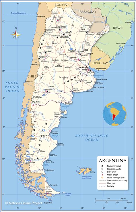 Argentina is bordered by chile to the west, bolivia and paraguay to the north, and uruguay, brazil. Political Map of Argentina - Nations Online Project