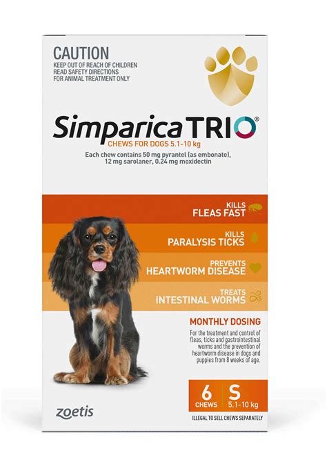 Simparica Trio Chews For Dogs 11 22 Lbs 51 10 Kg Orange 6 Chews