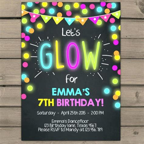 Glow In The Dark Party Invitations Party Invite Template Neon Party