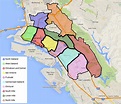 Map of the ten primary districts of Oakland, California. (Map provided ...