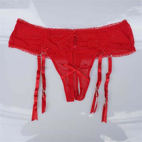 Open Crotch Garters Gauze Sexy Thong Removable Suspender Belts Metal