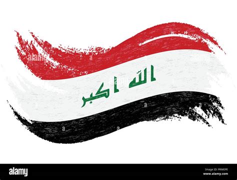 National Flag Of Iraq Designed Using Brush Strokesisolated On A White