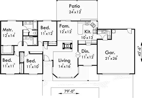 Single Level House Plans Ranch House Plans 4 Bedroom House Plan