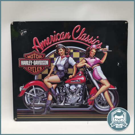 signage original embossed harley davidson american classic pin up girl metal sign was sold