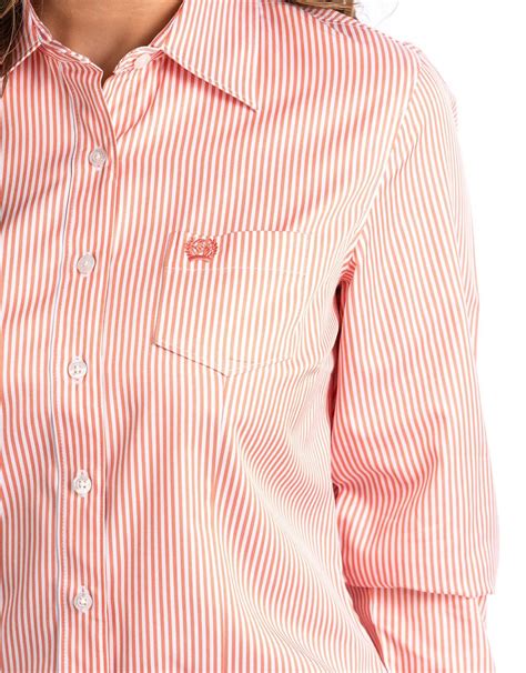 womens cinch pin stripe coral tencel western button shirt cowpokes western shop