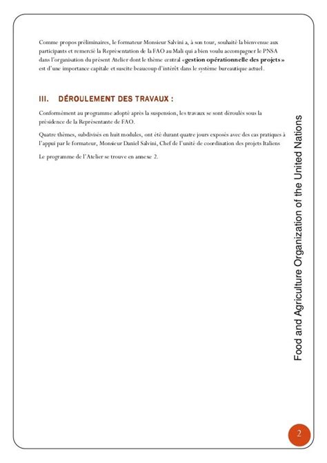 Rapport De Synthèse De Latelier De Formation Sur La Gestion Opératio