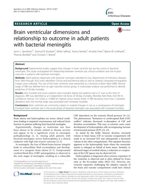 Pdf Brain Ventricular Dimensions And Relationship To Outcome In Adult