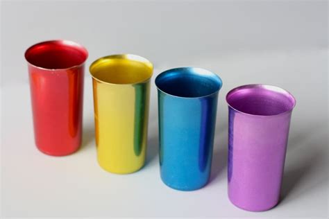 Vintage Set Of 4 Colorful Aluminum Drinking Glasses