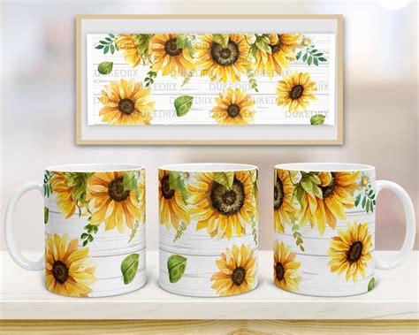 11oz Mug Sublimation Designs Sunflower Floral Mug Png File Etsy