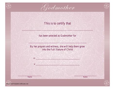 Godmother Certificate Template Pink Download Printable Pdf
