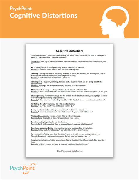 Cognitive Distortions Worksheet Psychpoint
