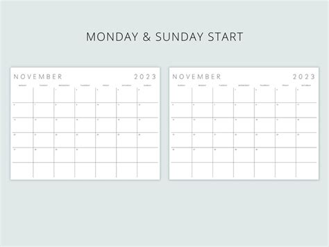 2023 Printable Calendar Landscape Minimalist Monthly Calendar Etsy