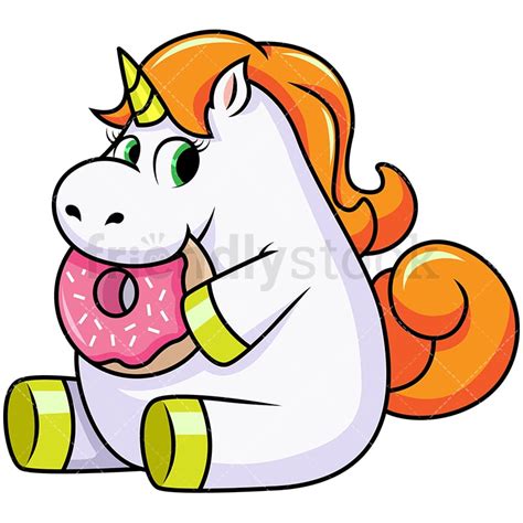 Cute Unicorn Eating A Donut Vector Cartoon Clipart Friendlystock