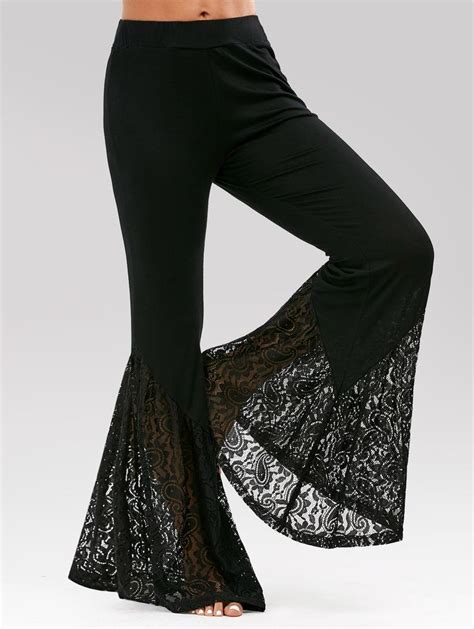 High Waisted Lace Insert Bell Bottom Pants Lace Pants Clothes For