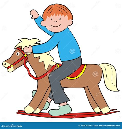 The Boy On A Rocking Horse Vector Illustration Stock Vector