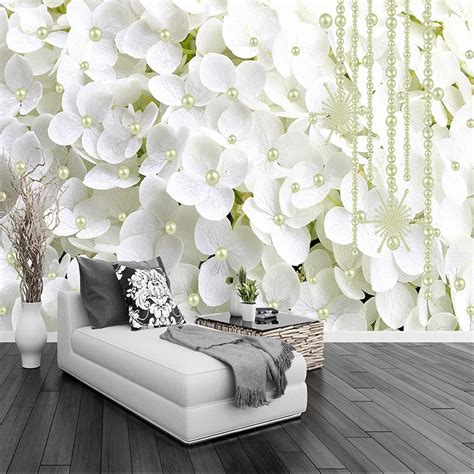 Custom Mural Wallpaper 3d White Pearl Jewelry Flowers Wall Cloth Living