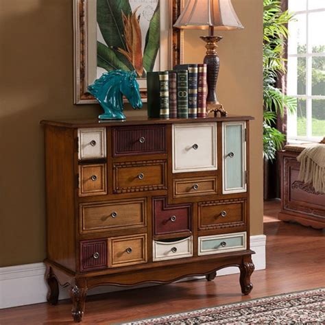 Luxury Vintage Colorful Accent Cabinet With 9 Storage Drawers And 2 Doors