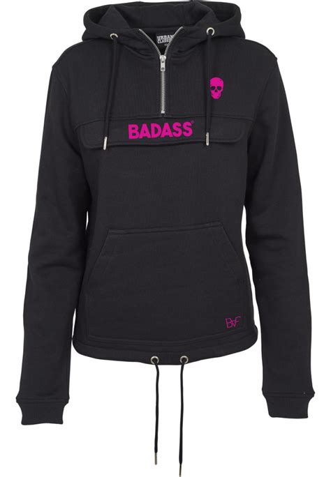 Dames strik hoodie badass met skull zwart neon roze - Badass Fashion