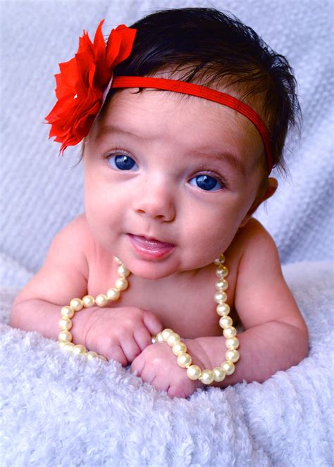 Two Month Old Infant Baby Girl Photo Shoot Roses And Pearls Blue Eyed