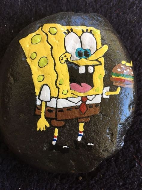 Hand Painted Rock Spongebob Square Pants Ebay Diypantspaint Hand