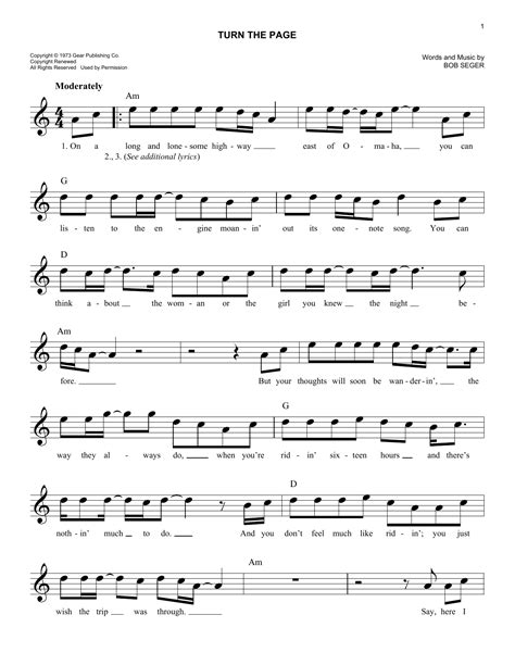 Printed sheet music is a hassle: Turn The Page Sheet Music | Bob Seger | Lead Sheet / Fake Book