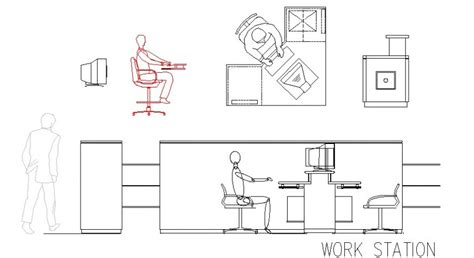 Typical And Modular Office Desk And Furniture Drawing Details Dwg File