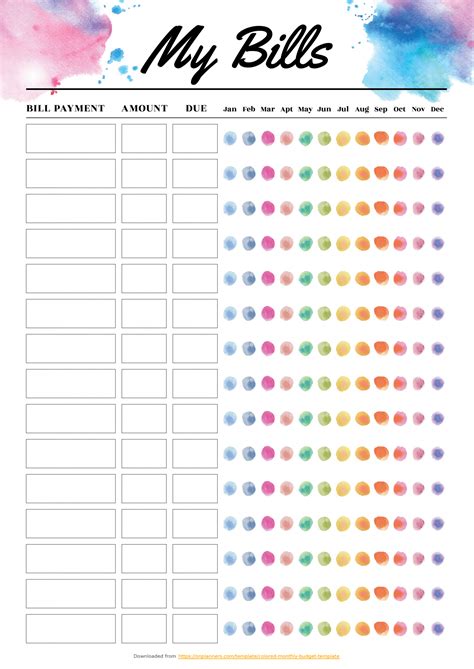 Free Printable Colored Monthly Budget Template Pdf Download