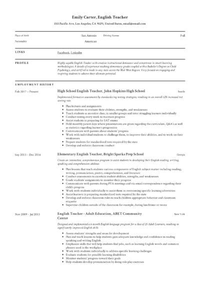 English Teacher Resume And Writing Guide 12 Free Templates 2022