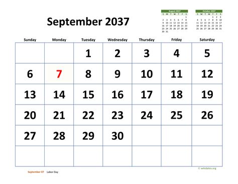 September 2037 Calendar With Extra Large Dates