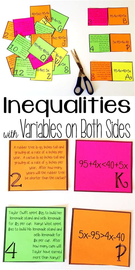 Inequalities With Variables On Both Sides Word Problem Matching Cards