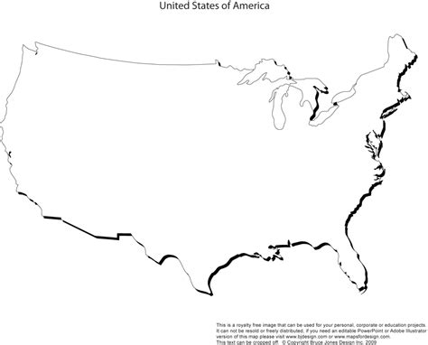 Us States Blank Map 48 States Throughout United States Of America