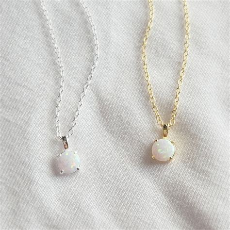 14K Gold Vermeil Opal Necklace Dainty White Opal Sterling Etsy