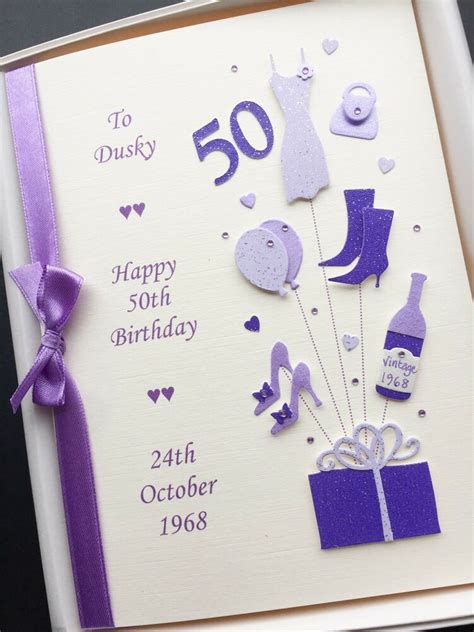 50th Birthday Card For Women Personalised Handmade T Boxed Custom