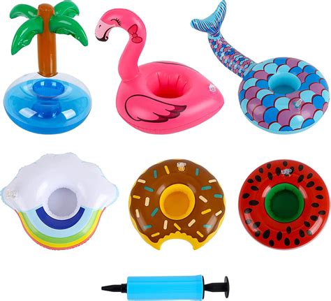 6 Pcs Inflatable Cup Holder Set And Air Pump Inflatable Coaster